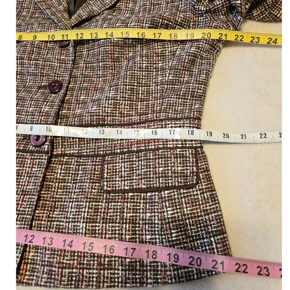 Sz 12P SAG HARBOR Petite Brown Pink Tweed Waist Accent Long Sleeve Blazer - Picture 5 of 10